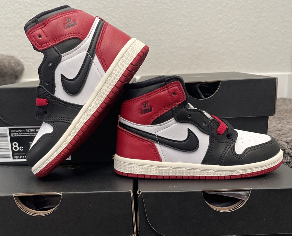 Jordan 1 Retro High OG Toddler 8c Wht/Blck-Red- (FD1413 106)